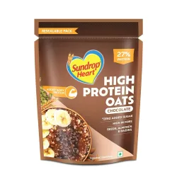 Sundrop Heart High Protein Oats| 27g Protein| Zero Added Sugar| Whey Protein Added| 12.6g Fibre| 500g| Chocolate| Added Seeds, Almonds & Raisins