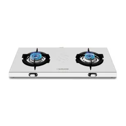 Sunshine Falcon 2 Burner | Ultra Slim 2 Burner Stainless Steel Gas Stove | Ergonomic Knob, Brass Burner, 5G Technology | Manual Ignition, LPG Ready & PNG Compatible (Silver)