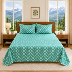 Teal Geometric Queen Size Bedsheet with 2 Pillow Covers | Soft, Breathable & Bedding Set | Modern Diamond Pattern Room Decor (90 x 100 Inches)