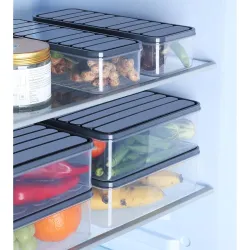 TEKCOOL Polypropylene Fridge Storage Boxes Freezer Storage Containers, For Kitchen Storage Set, Storage In Kitchen, Vegetable Storage, Draining Crisper Refrigerator Box (1200 Ml-7 Pc), Transparent