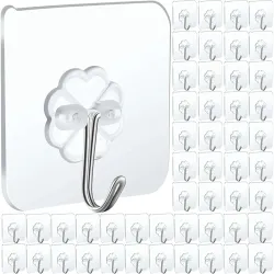 Wall Hook 30 Pack Heavy Duty Adhesive Hooks for Hanging Wall Decor Items, Home Decor, Wall Clock, Photo Frames Without Drilling, Stainless Steel and ABS Material, Transparent Key Holder