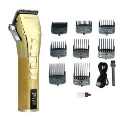 WMARK NG-2036 Professional Zero Gapped Hair Clipper Self Sharpening Blade 6000/7000 RPM 2 Speed Magnetic Motor Charging Adapter 8 Guide Comb Taper Lever Adjustment Runtime 120-150 min 2000 mAh, Gold