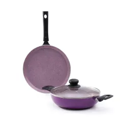 Wonderchef Valencia Plus Non-Stick Cookware 3 Piece Set | Kadhai, Glass Lid, Dosa Tawa | Cool Touch Bakelite Handles | Pure Grade Aluminium| PFOA Free| 1 Year Warranty | Purple
