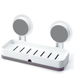 XOLAN Self Adhesive Magic Sticker Soap Holder for Bathroom | Soap Case Plastic Wall Mounted Drain Soap Box Ideal for Bathroom Non-Drill Wall Mount Soap Holder (White and Grey, Pack of 1)