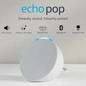 Amazon Echo Pop| Smart speaker with Alexa and Bluetooth| Full sound, balanced bass, crisp vocals| White