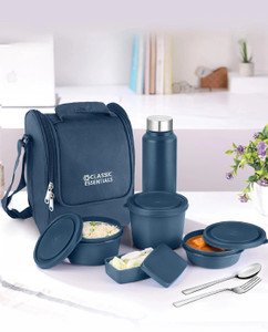 Flipkart.com | Classic Essentials Supreme Microwave Safe Set of 5 with Bottle|Bag & Cutlery 5 Containers Stainless Steel Office Lunch Box -