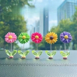 FIORENSE Nibhanshani 5Pcs Mini DEZI flower Car Decoration (2.36 Inches) Decorative Showpiece  -  5 cm (Plastic, Multicolor)