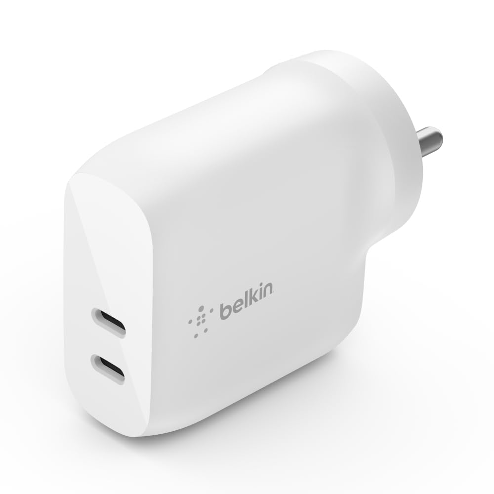 Belkin 40W (20W + 20W) Dual Port USB-C (Type C) Wall Charger / Adapter, Fast Charging for iPhone 15, 14, 13, 12, iPad & Other USB-C suported Devices - White