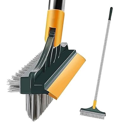 SOULWARE Bathroom Cleaning Brush with Wiper 3 in 1 Tiles Cleaning Brush Floor Scrub Bathroom Brush with Long Handle Bathroom Floor Cleaning Brush Home (3 in 1)