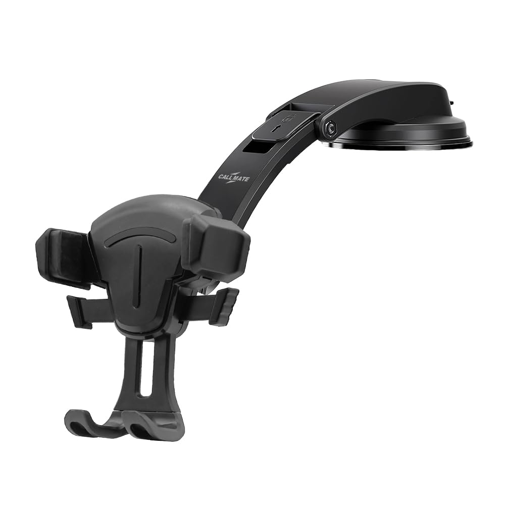 Callmate Car Mobile Holder for Dashboard & Windshield, Silicone Lock System with Long Neck, Powerful Suction Grip, Easy Installation & Release (Black, 360° Rotation)