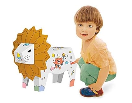 Crackles DIY 3D Paper Cardboard Folding Puzzle Craft & Coloring Lion Toy