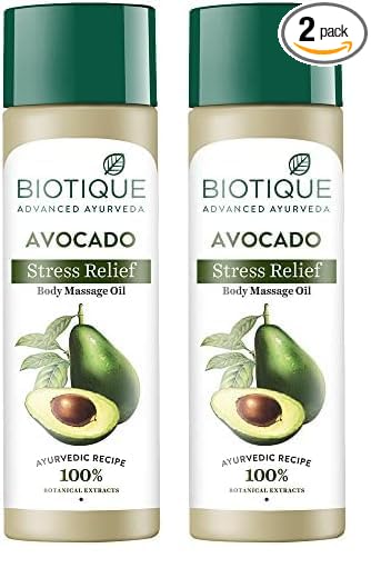 Biotique Cado Stress Relief Avocado Stress Relief Body Massage Oil | Heals and Hydrates dry skin | 100% Botanical Extracts | Suitable for All Skin Types | 200ml (Pack of 2)