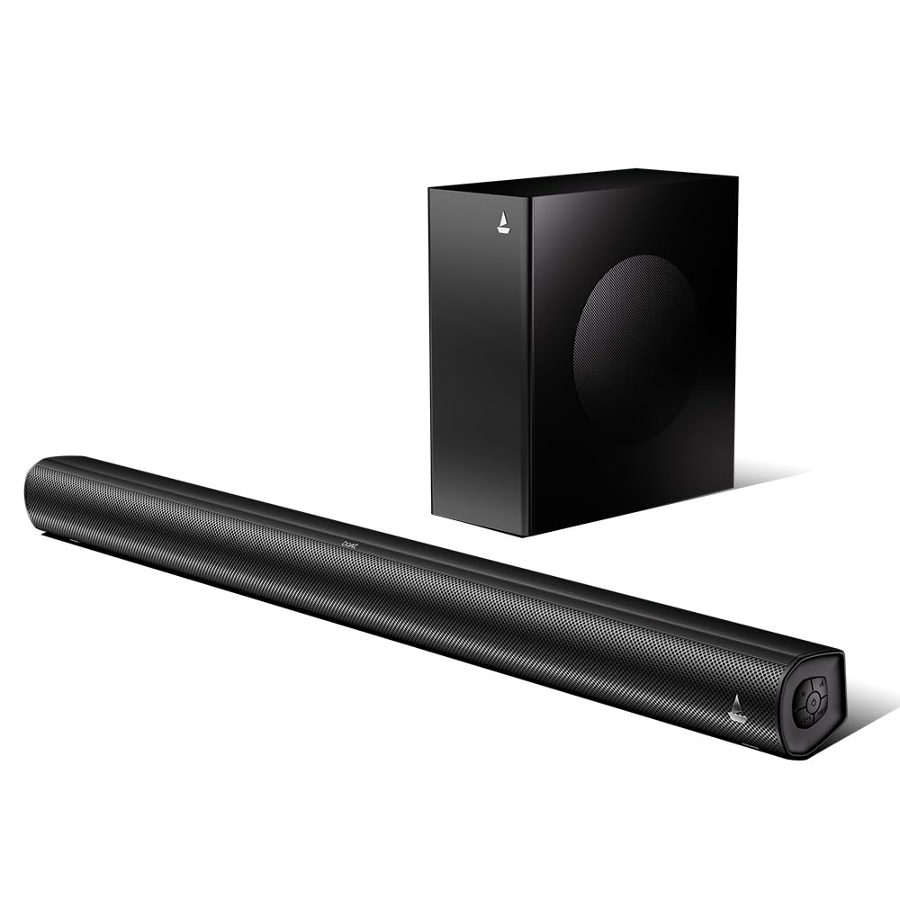 Boat Aavante 2.1 1200, 120W Signature Sound, 2.1 CH w / Wired Subwoofer, BT v5.4, Multiple Ports, EQ Modes & Remote Control, Bluetooth Sound bar, Home Theatre Soundbar Speaker (Premium Black)