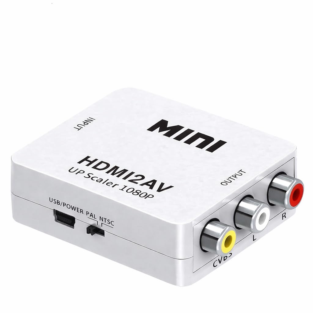 1080P HDMI to RCA Converter Mini AV CVBS Adapter with USB Power Cable for TV PC PS3 DVD Supporting PAL NTSC(Color May Very)-FM