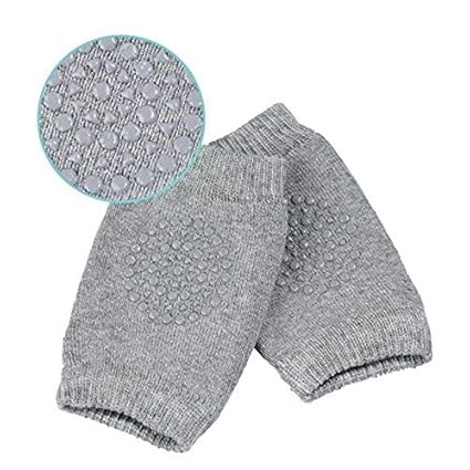 BabyMoon | Baby Knee pads for Crawling, Anti-Slip Padded Stretchable Elastic Cotton Soft Breathable Comfortable Knee Cap Elbow Safety Protector | Light Grey