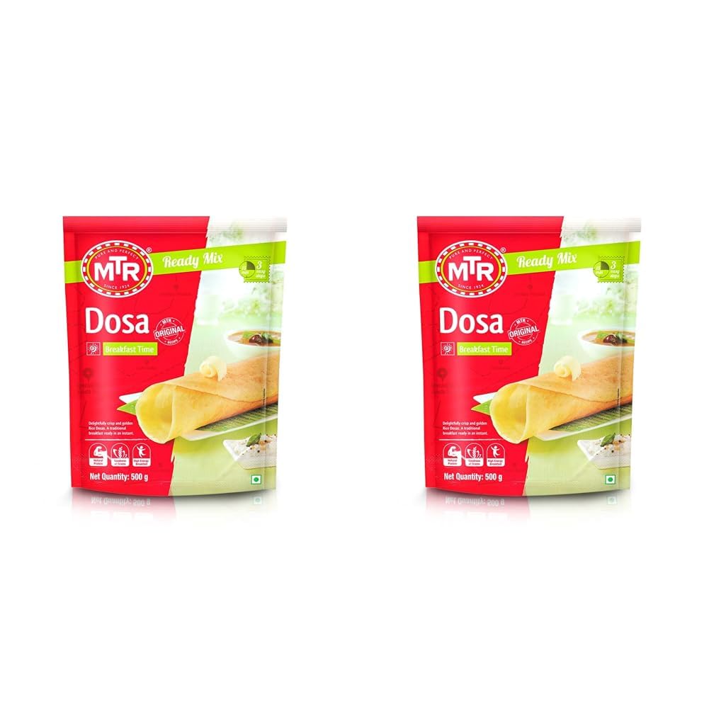 MTR Plain Dosa Mix - Breakfast Mix | Quick Breakfast | Instant Ready to Cook Mix | Ready-To-Make South Indian Breakfast | 500g (Pack of 2)