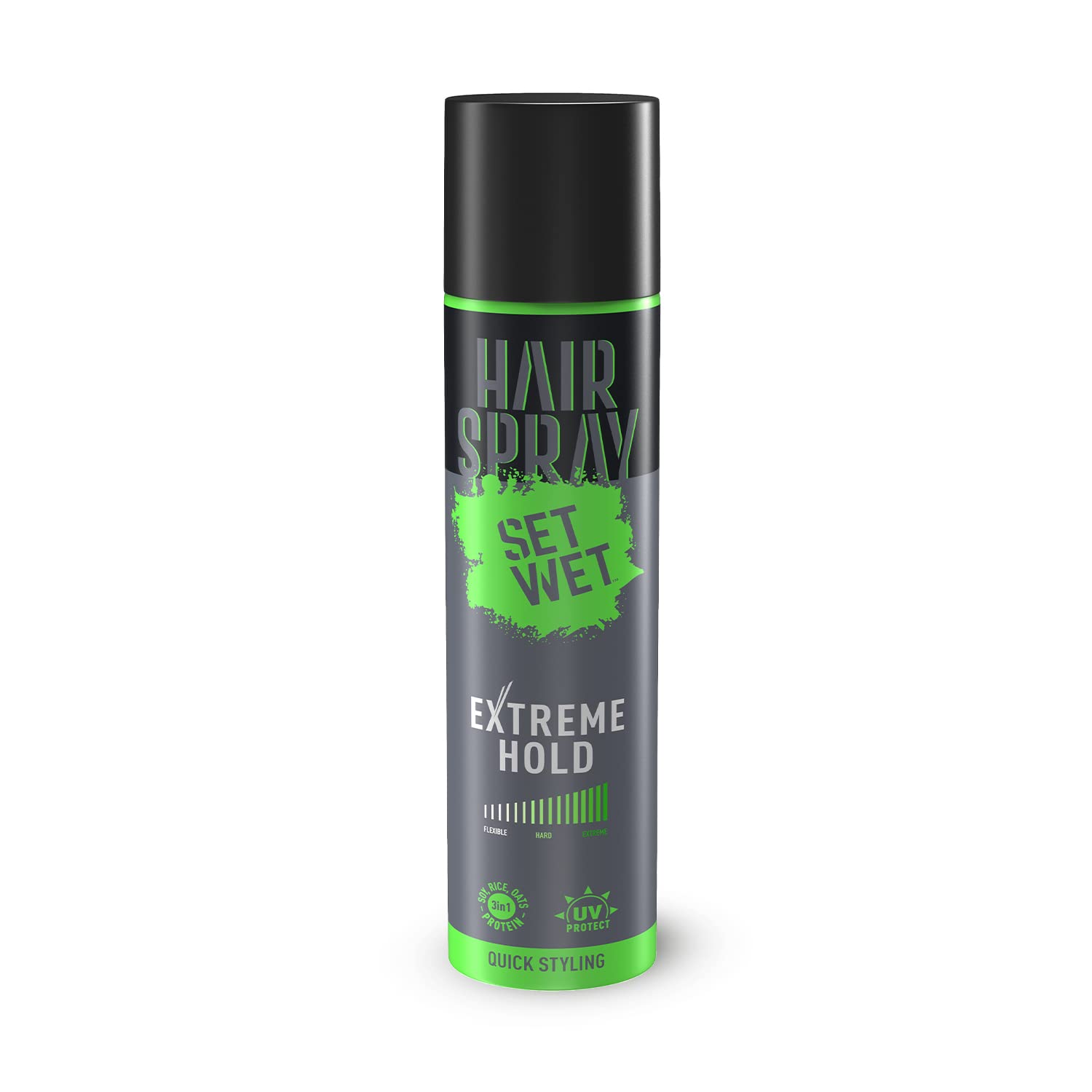 Set Wet Hair Spray 200ml | For Men & Women | Extreme, Long-lasting Hold | With Soy, Rice & Oat Protein | UV Protect | SLS & Paraben Free | Quick Styling | Non-Sticky | Natural Shine