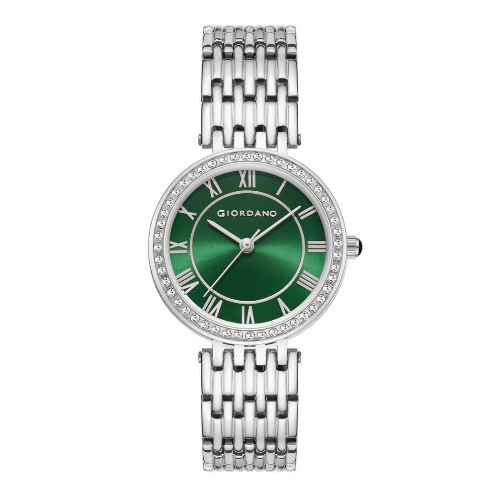 Giordano Eleganza Collection Round Analog Watch for Women, Diamond-Set with Metal Strap Ladies Water Resistant Wrist Watch - A2083