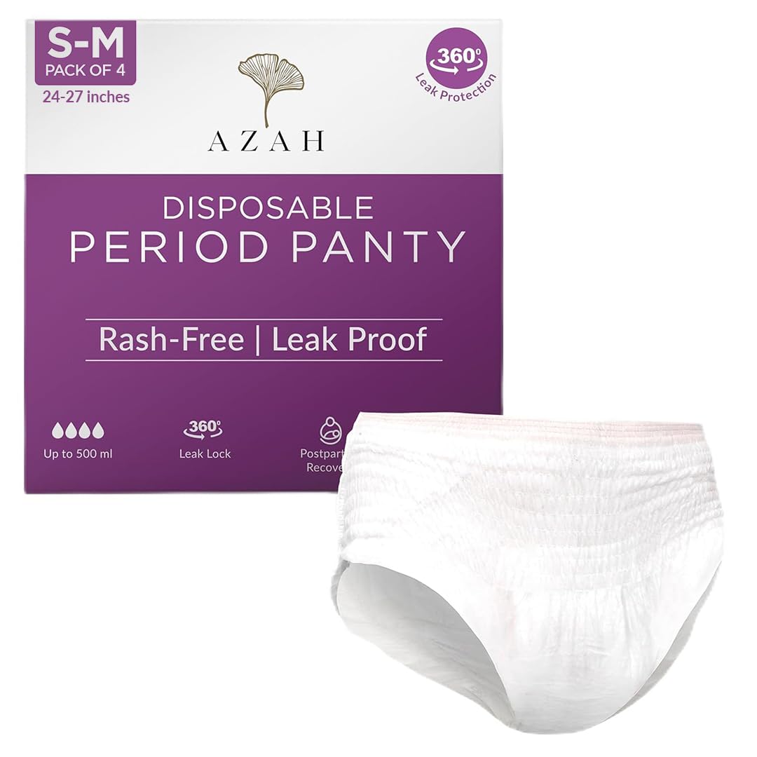 AZAH Periods Panty For Women | 12 Hrs Protection | Super Absorbent 360° Coverage | Leak Proof Overnight Period Panty for Girls |Heavy Flow | Rash Free Disposable Panties After Delivery