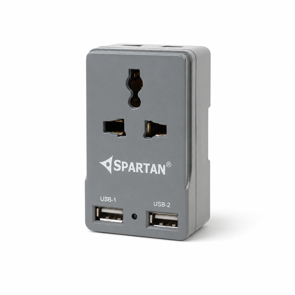 Spartan 3 Pin All Multiplug Charger/Travel Adapter, 10A Power Sockets / 2Pin & 3Pin Socket Adapter with Dual USB Charging Port (Grey, Pack of 1)