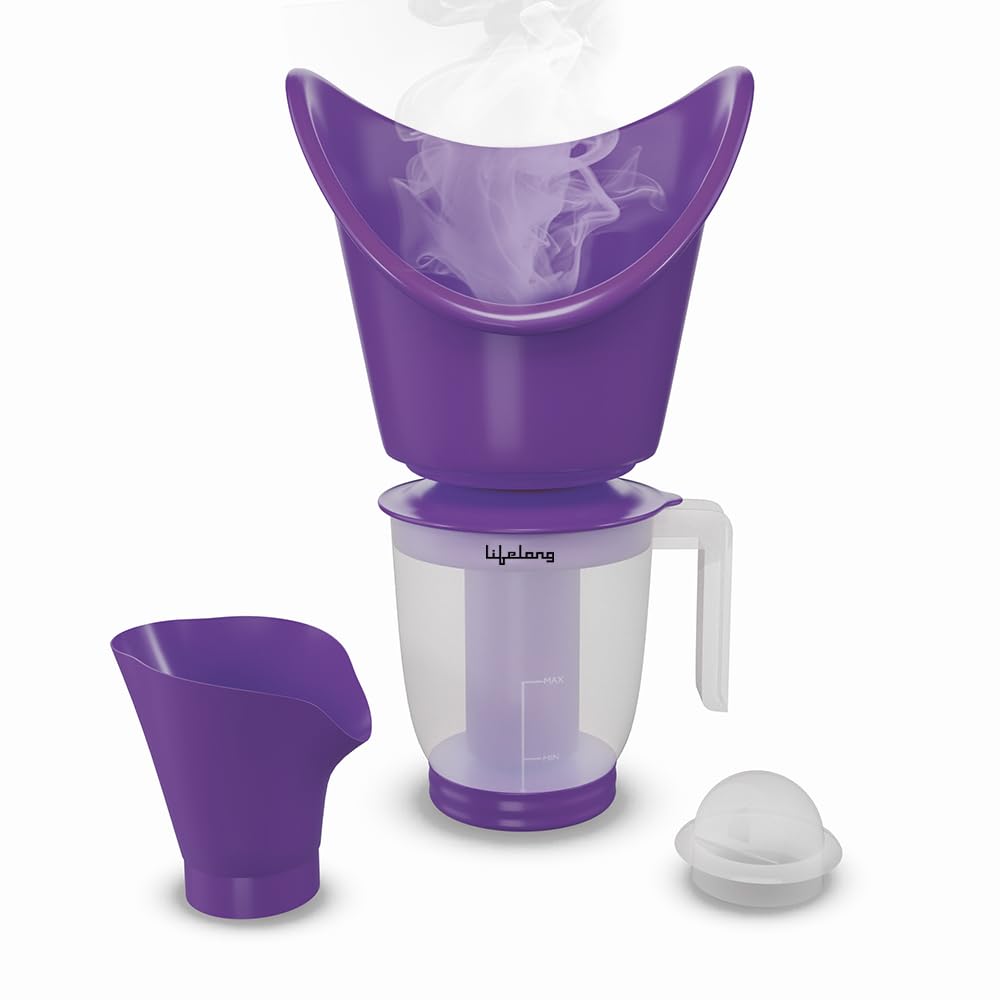Lifelong LLS63 Face, Nose and Cough Steamer | 3 in 1 Plastic Steam Vaporizer | Nozzle Inhaler, Facial Sauna and Facial Steamer Machine for Adults and Kids (1 Year Warranty, Purple)