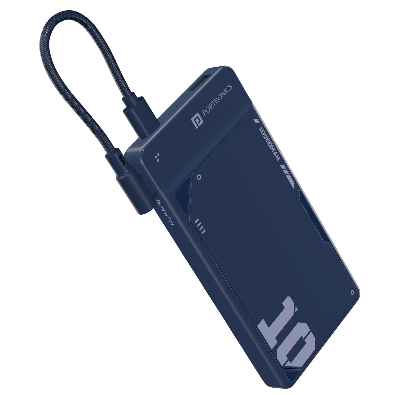 Portronics Luxcell Uno 10K 10000 mAh 22.5W Fast Charging Power Bank with Detachable Type C Cable, Ultra Slim Power Bank with Mach USB-A Output, Type C PD Output, Type C Input, Wake Up Button(Blue)