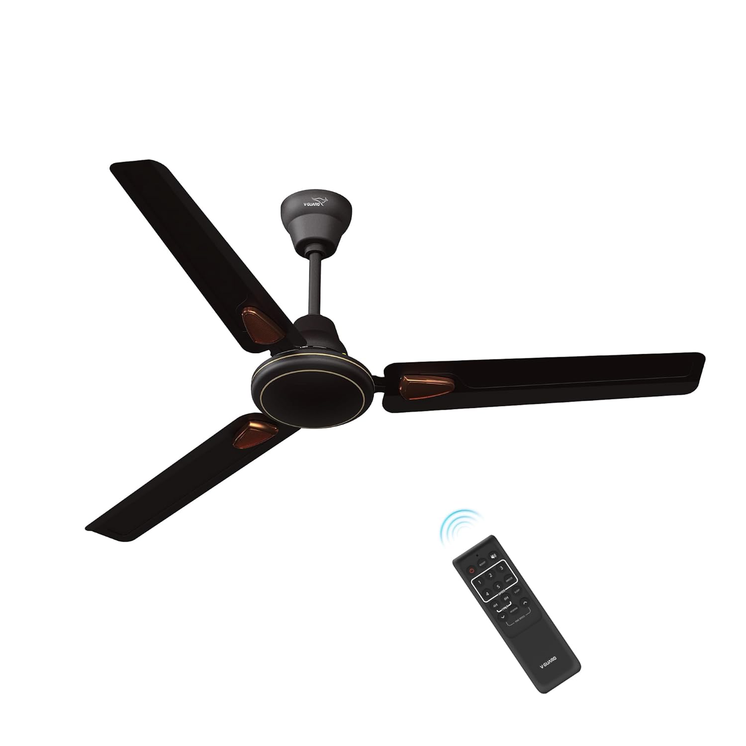 V Guard Windle Deco BLDC Ceiling Fan 1200 mm | 5 Star BEE Rated | 34W Energy-Saving BLDC Motor | Remote Control with 4 Wind Modes & Timer | High Air Delivery | 2 Year Warranty | Matte Brown