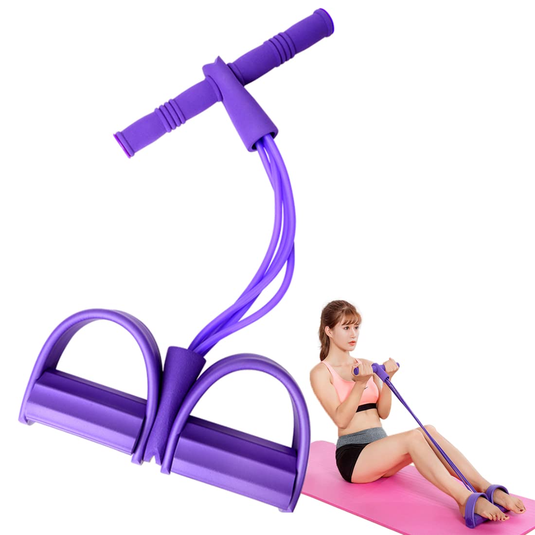 Feezi 4 Tubes Elastic Sit Up Pull Rope with Foot Pedal, Abdominal, Leg, Waist Exerciser for Home Gym Yoga, Fitness
