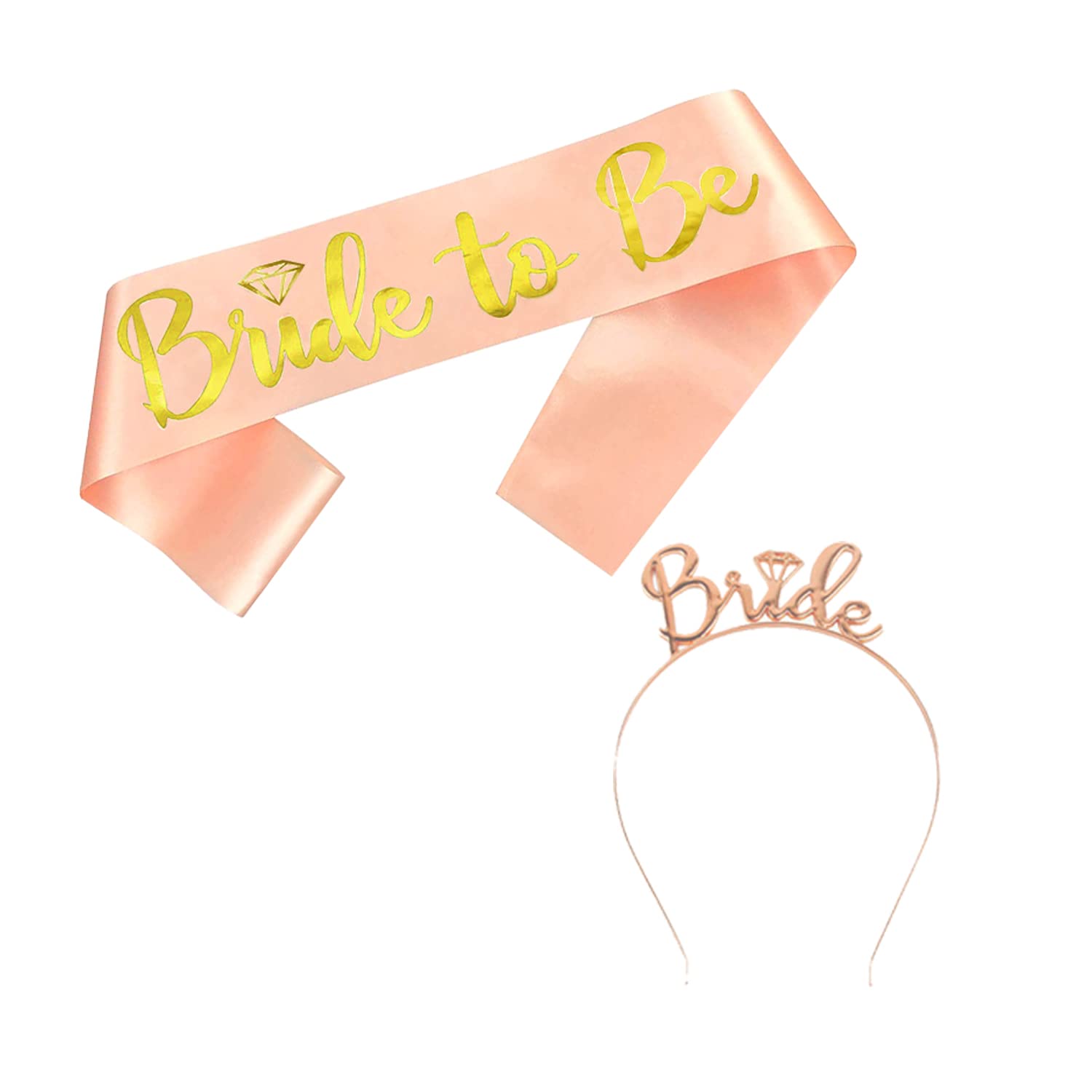 AMFIN® (Pack of 2) Bride to Be Sash and Bride Hairband Combo Set for Bachelor Parties Bride to be Props for Wedding Bride to be Decorations - Rose Gold