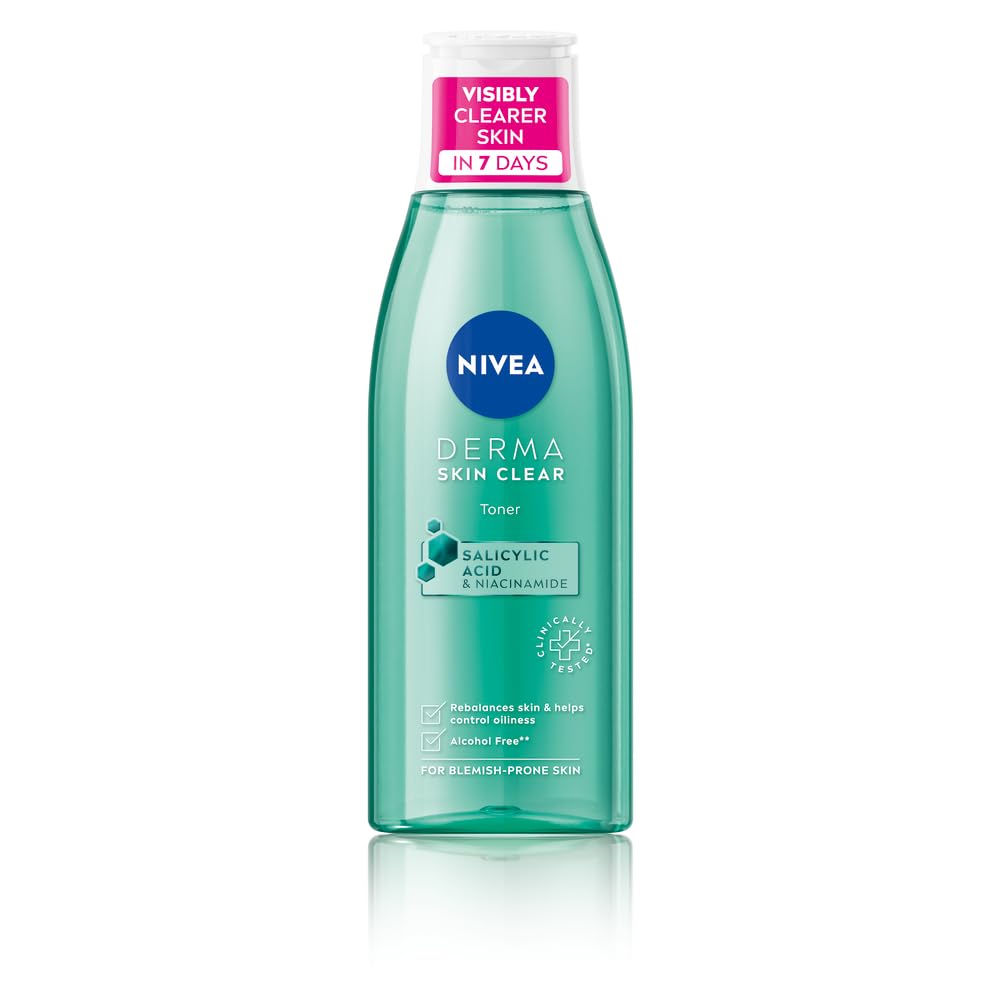NIVEA Derma Skin Clear Toner (200ml), Cleansing and Hydrating, Salicylic Acid Toner Enriched with Niacinamide to Rebalance and Remove Impurities, For Blemish-Prone Skin