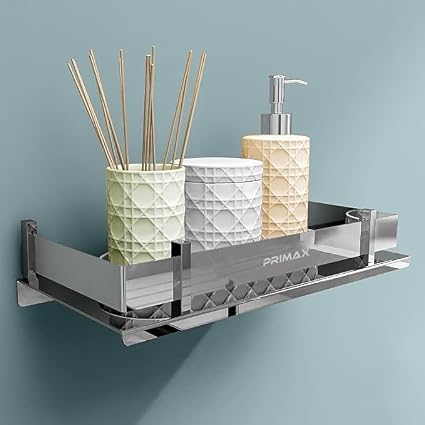 Plantex (Primax) Stainless Steel Bathroom Shelf Rack/Bathroom Organizer/Wall Shelf for Bathroom Accessories Set/Kitchen Stand/Kitchen Shelves & Racks - Chrome (12x5 Inch)