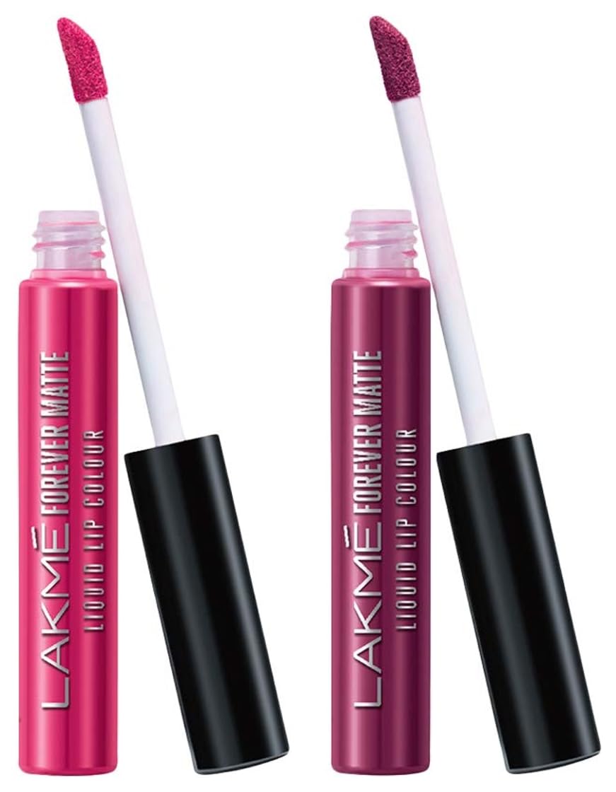 LAKMÉ Forever Matte Liquid Lip Colour, Wine Glow, 5.6ml & LAKMÉ Forever Matte Liquid Lip Colour, Pink Prom, 5.6ml