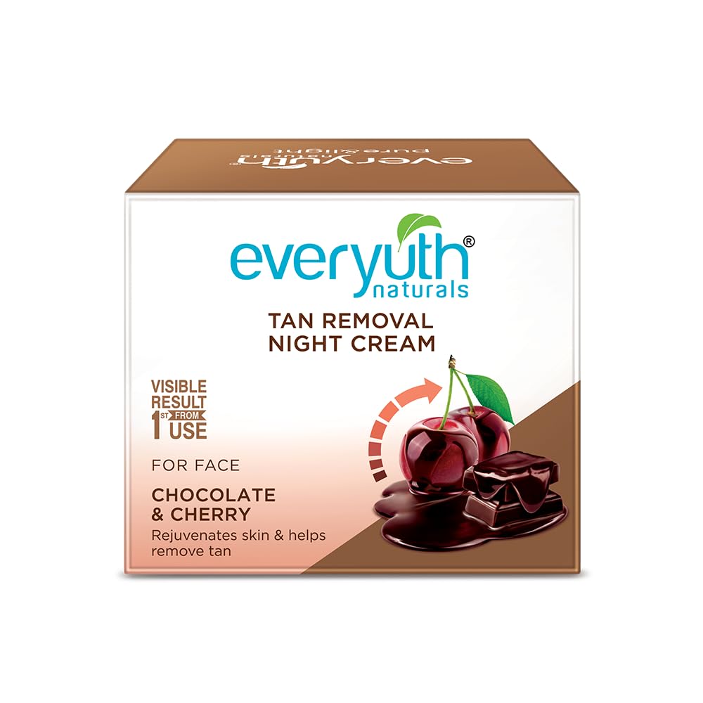 Everyuth Naturals Tan Removal Choco Cherry Night Cream 50g | Nourishing Overnight Cream with Chocolate & Cherry Extracts | Helps Reduce Tan & Dullness | For Soft, Glowing & Even-Toned Skin | Daily Night Care