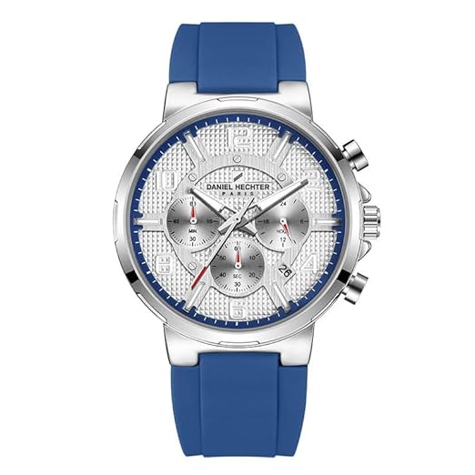 Daniel Hechter Paris Beaubourg Collection Multifunctional Watch for Men with Textured Round Dial and Silicon Strap-DHM1009