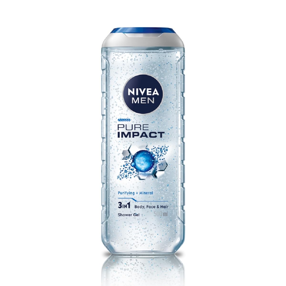 NIVEA MEN Pure Impact 500m Body Wash Shower Gel for Face, Body & Hair Purifying Micro Particles for Extra Fine Scrub & Instant Summer Freshness|Clean, Healthy & Moisturized Skin