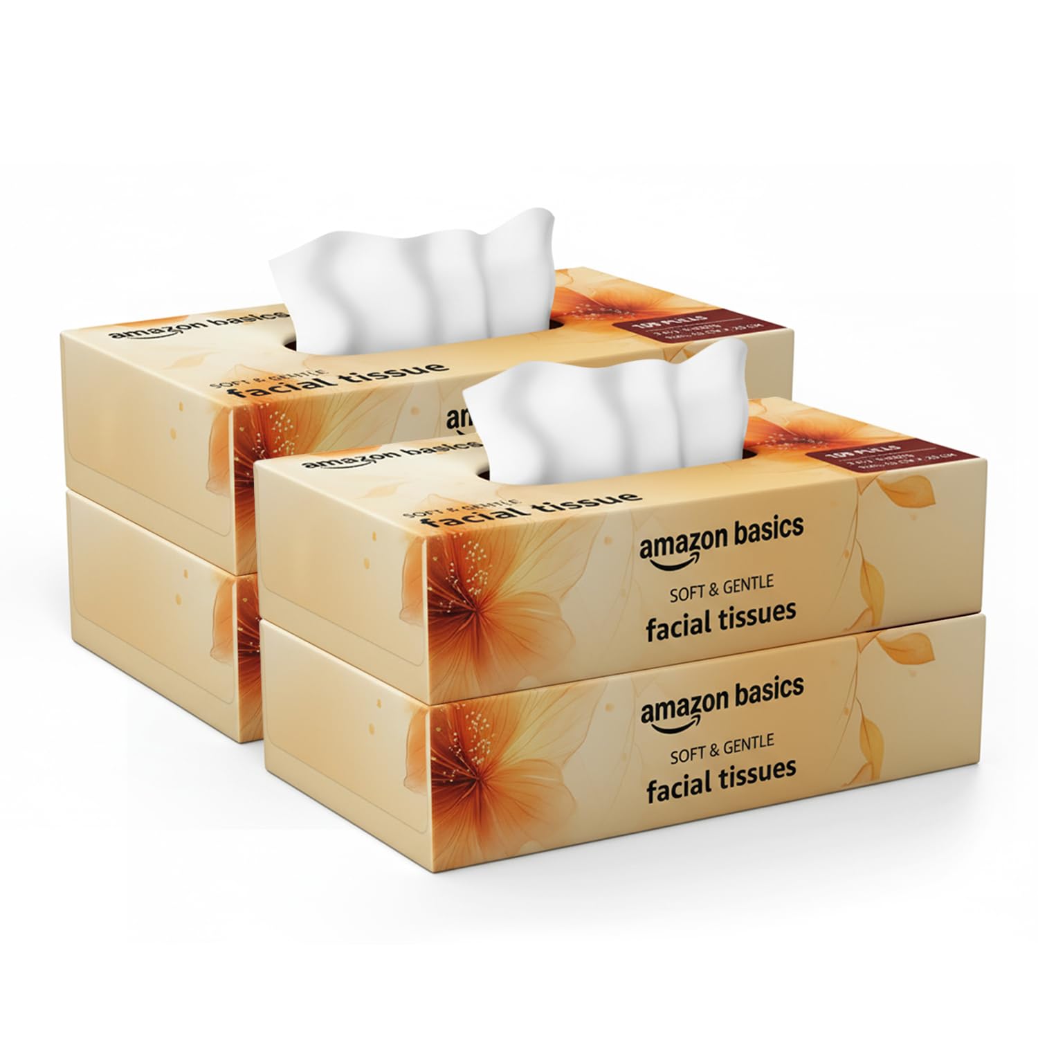 Amazon brand- Amazon Basics 2-Ply Facial Tissue paper 400 pulls 100 pulls x Pack of 4 Soft, Absorbent, Gentle Chemical-Free