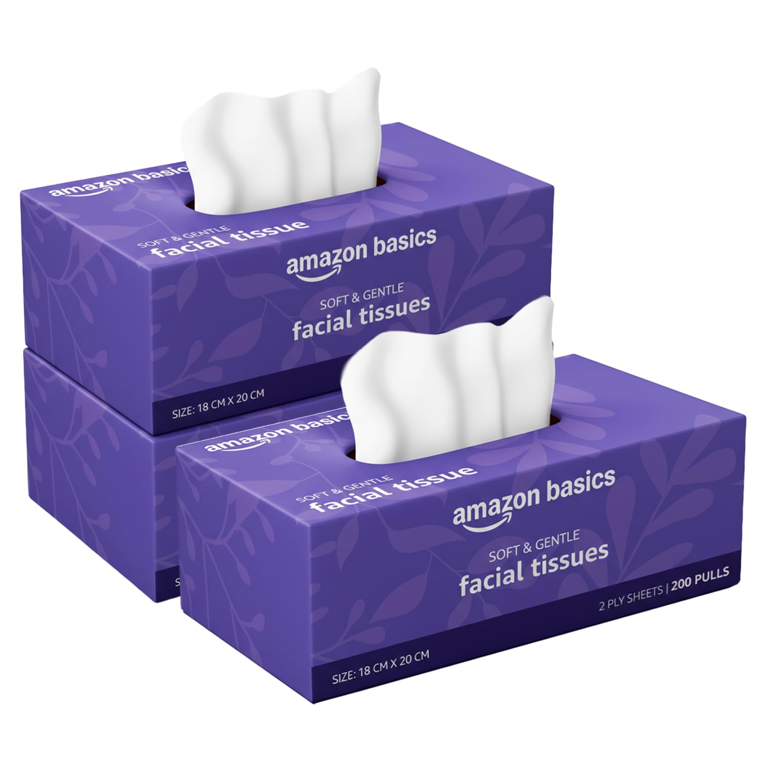 Amazon brand- Amazon Basics 2-Ply Facial Tissue paper 600 pulls | 200 pulls x Pack of 3| Soft & Gentle| Chemical-Free