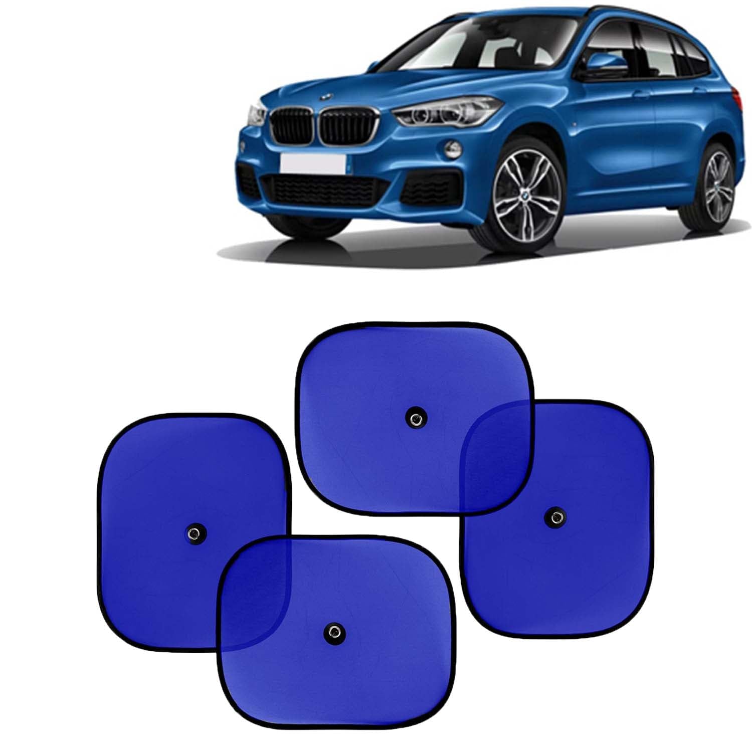 KINGSWAY Car Window Curtain Sticky Sun Shades Compatible with BMW X1, (Year 2015 Onwards), Universal Fit Sunshades for Side Window, Rear Window, Blue Color, 4 Pieces