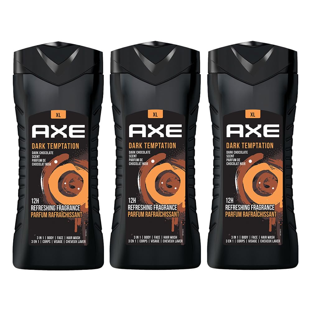 AXE Dark Temptation 3-in-1 Body, Face & Hair Wash| Irresistible Chocolate Fragrance | Cleanses & Refreshes | Combo of 3| 400 ml
