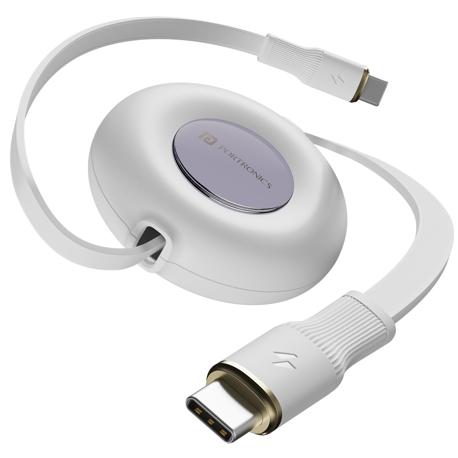 Portronics Upgraded Konnect Recoil 100W Type C to Type C Retractable Cable,Pd Fast Charging,Retractable Charging Cable,Fast Data Transfer,Compatibility with iPhone 15 Series&Type C Smartphones,?White