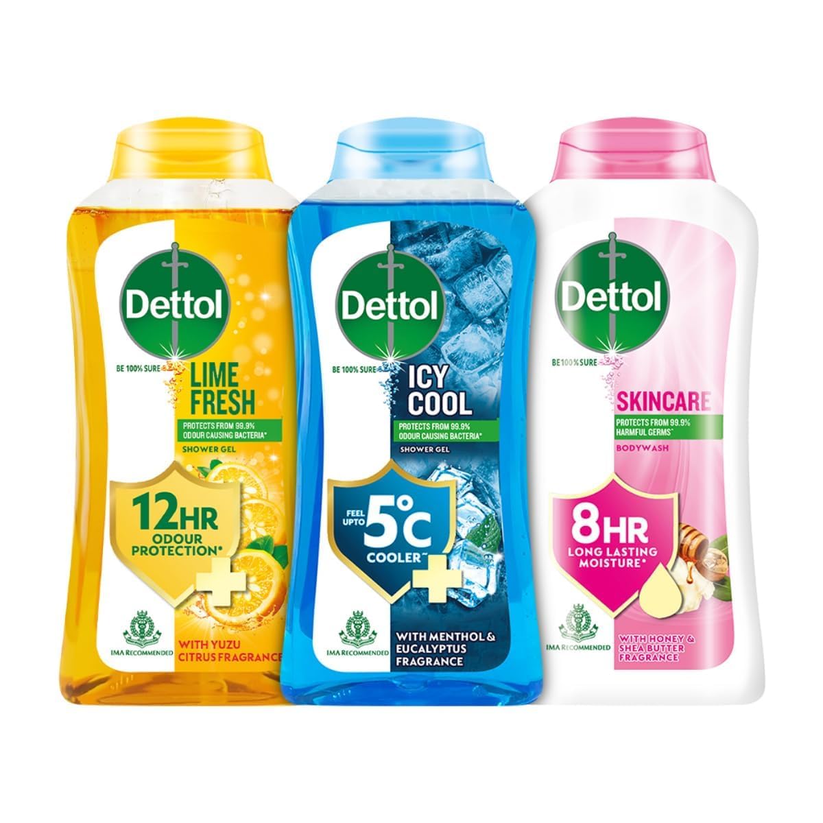 Dettol Body Wash and Shower Gel for Women and Men, (Icy Cool, Lime Fresh, Skincare) | 250ml Pack of 3