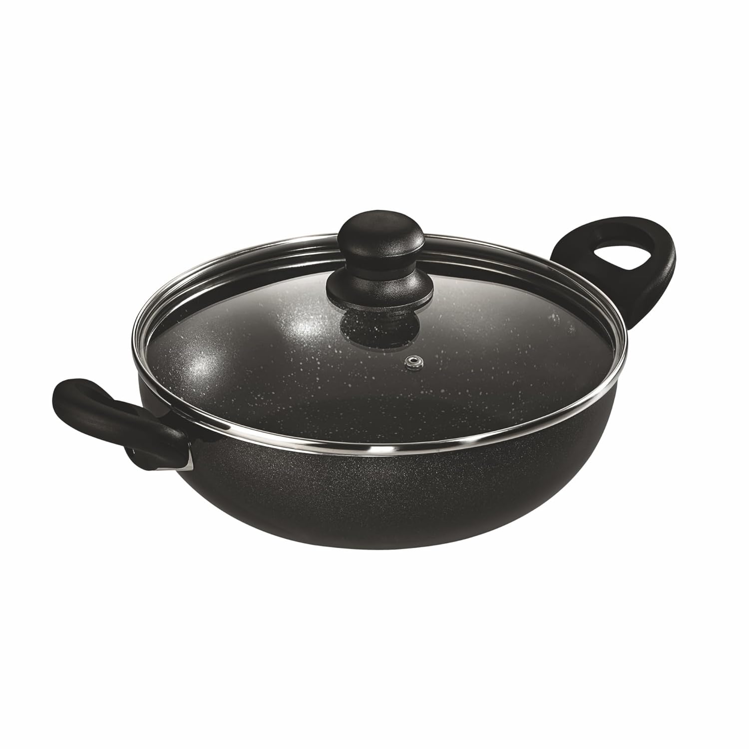 Butterfly Granza Non Stick Kadai with Glass Lid | 240 mm |Non-Stick Premium Virgin Aluminium | Induction Base| PFOA Free | Scratch Resistant