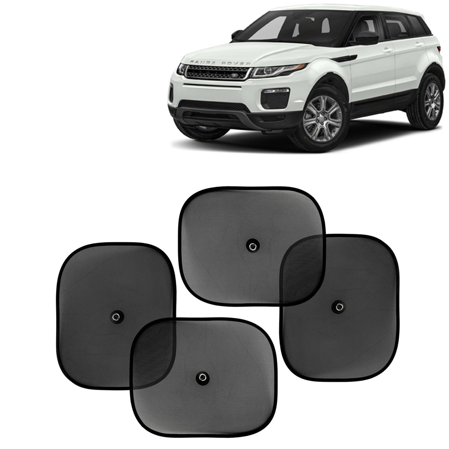 KINGSWAY Car Window Curtain Sticky Sun Shades Compatible with Land Rover Range Rover Evoque, (Year 2018 Onwards), Universal Fit Sunshades for Side Window, Rear Window, Black Color, 4 Pieces