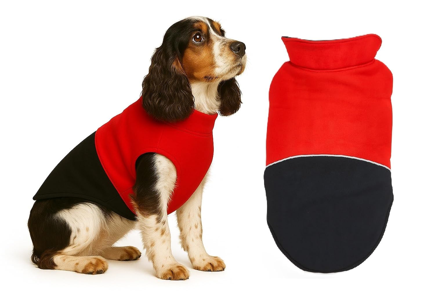 The Pets Company Dog Winter Coat Jacket, Clothes, Windproof, Reversible, Light Weight, Washable, Ultra Warm Thick Fleece Lined Dog Vest for Cold Weather Protection, (Red Black, Medium - 18 Inch)