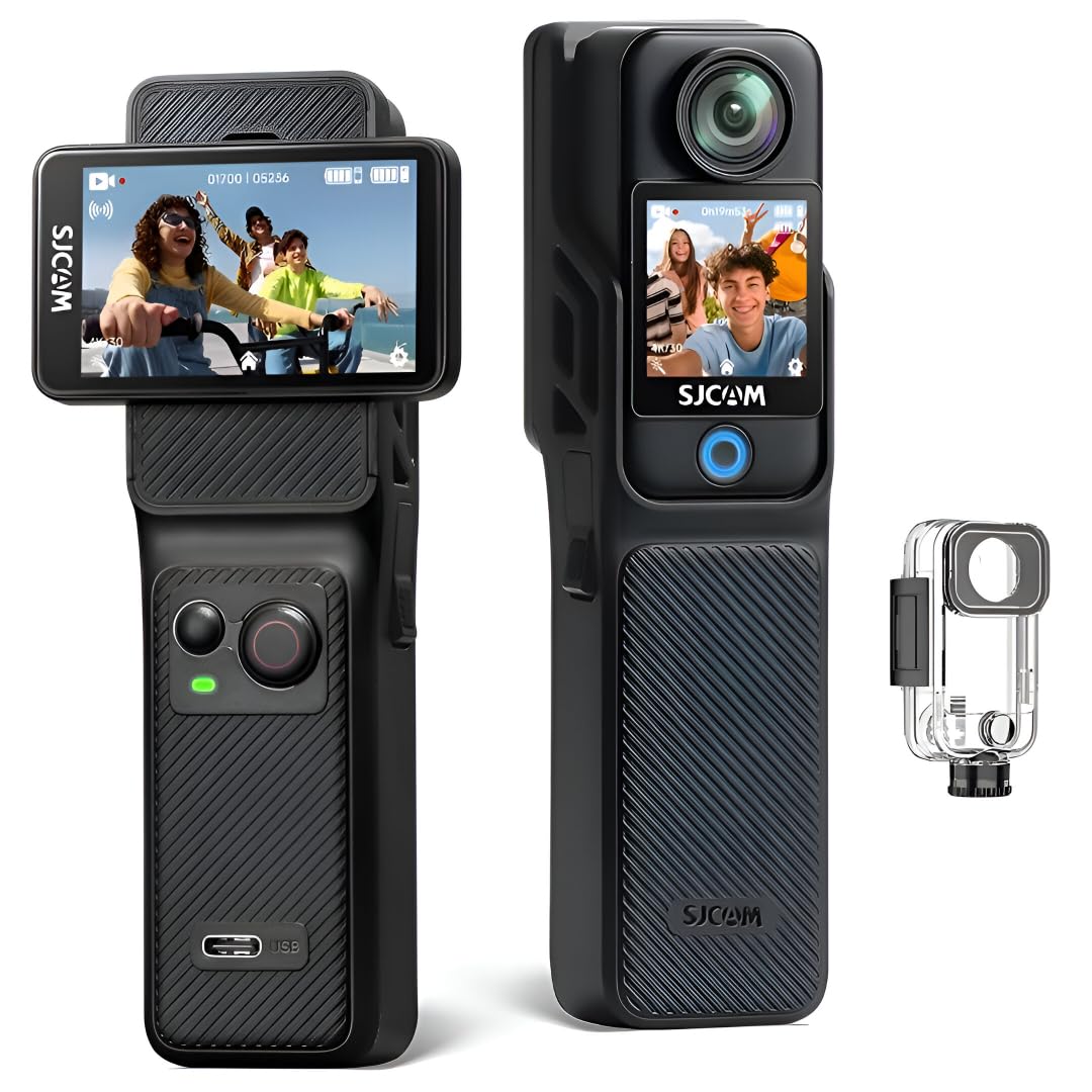 SJCAM C400 4K Vlogging Camera with Rotatable Dual Touch Screen, 1/2.8″ CMOS, 7H Battery Grip, 154° Wide, 6-Axis Gyro Stabilization, Waterproof, WiFi & Live Stream Video Camera for YouTube & Travel