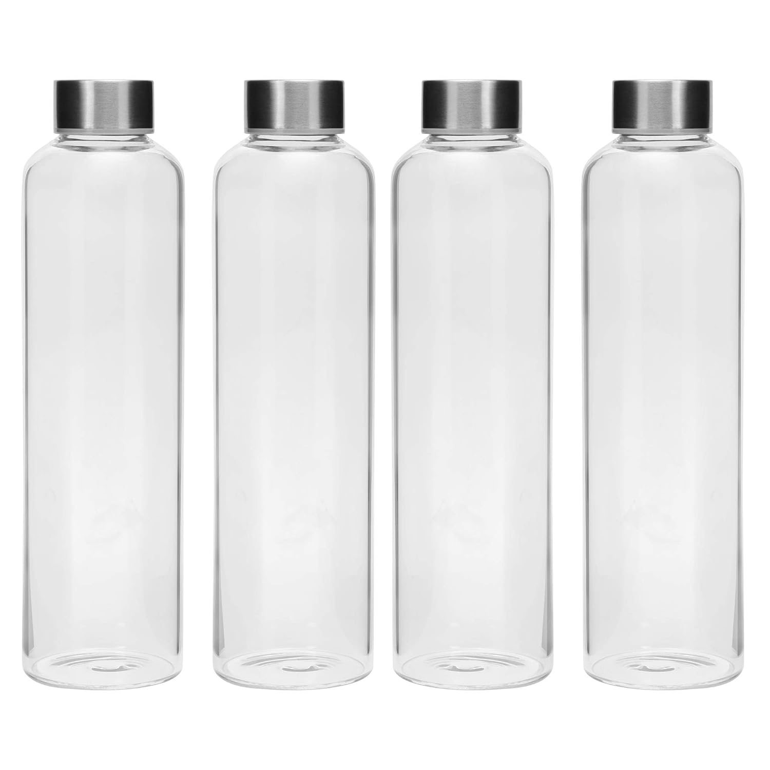 SIMPARTE Borosilicate GlassWater Bottles 750ml | Leak-Proof, Freezer Safe, Wide Mouth | Stainless Steel Cap | Ideal for School, Office, Gym Use | Set of 4