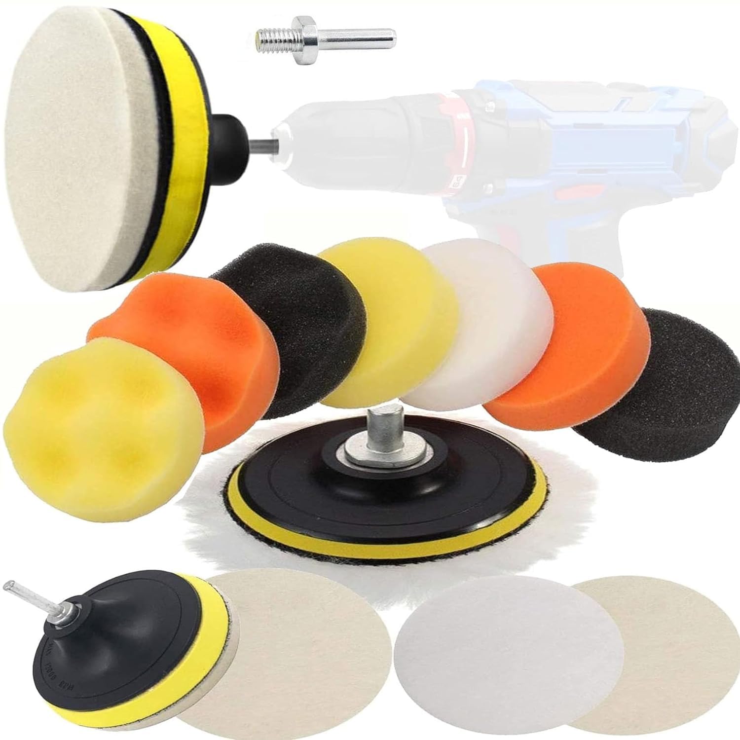 DIY Crafts 6 Pcs Gross Polishing Buffing Felt Pad Drill Nut Polishing Pad Kit, Foam Buffing Pads Compound Automotive Polisher Car Wash Cleaning Tools for Drill, Grinder (With 1x Felt Pad, 3"inch Kit)