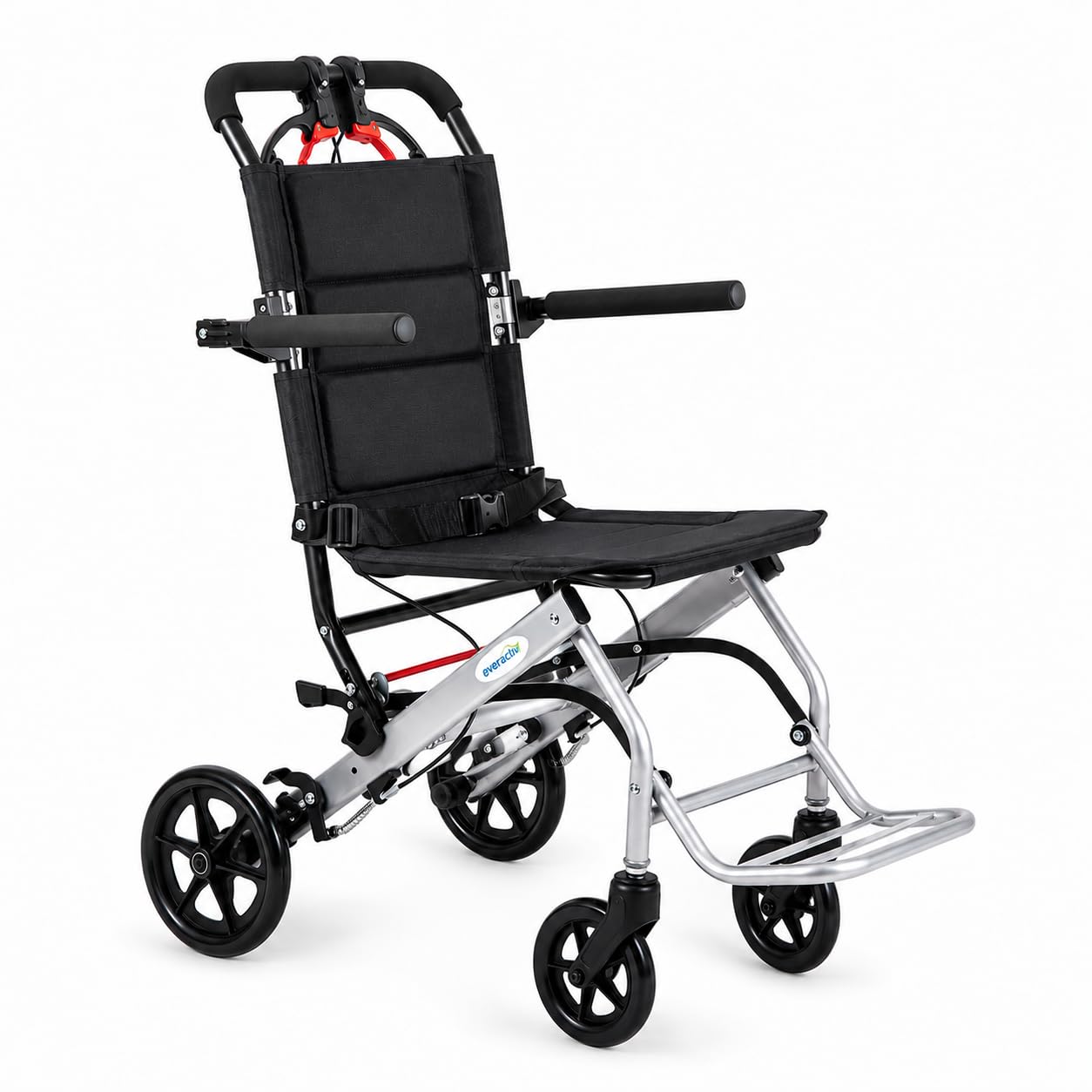 EverActiv Swift Portable Wheelchair for Seniors | Ultra Light 8 Kg Carbon Steel Frame | Foldable, Compact, Attendant Brake, Travel Convenience | Wheelchair for old people