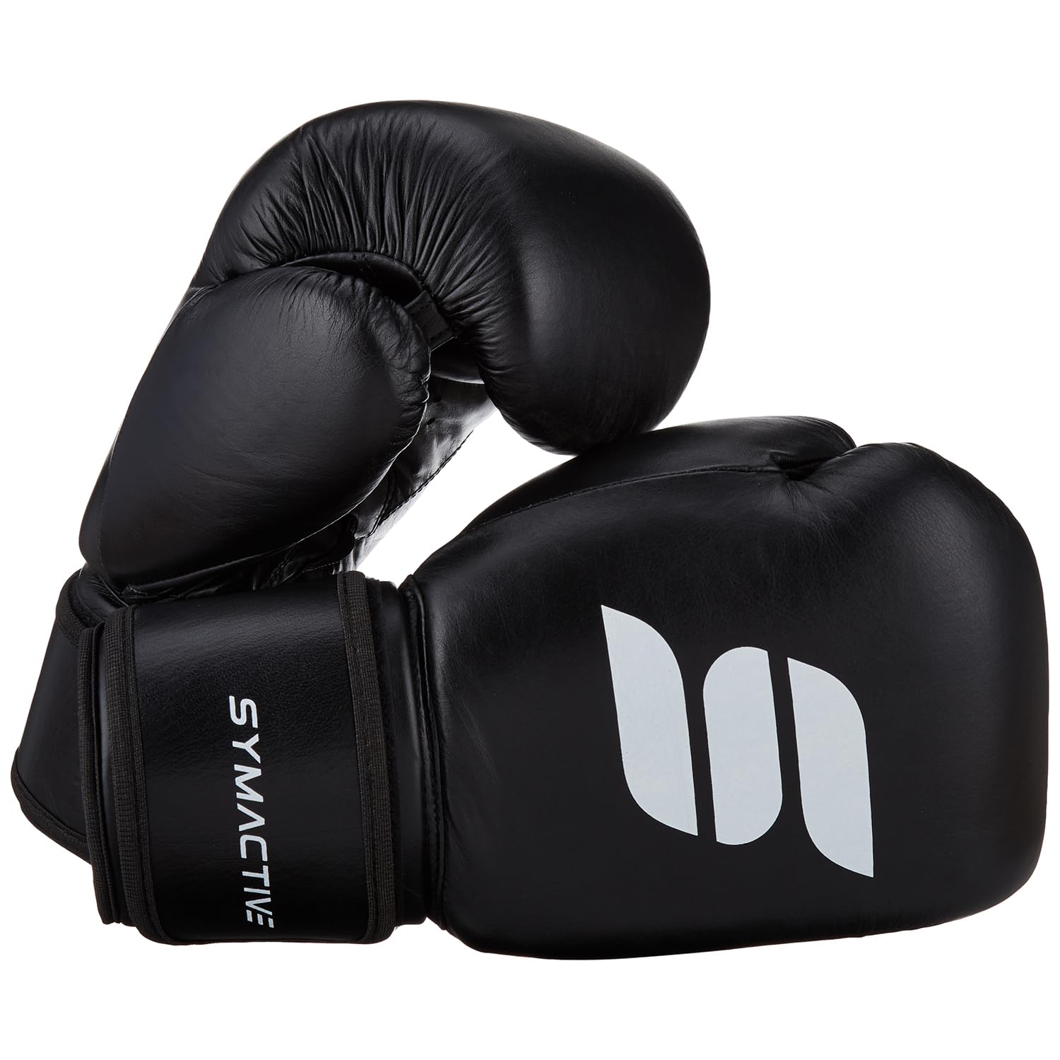 Amazon Brand – Symactive Leather Boxing Gloves for Men & Women | 12 Oz | Premium Training & Sparring Gloves | High-Density Padding | Black