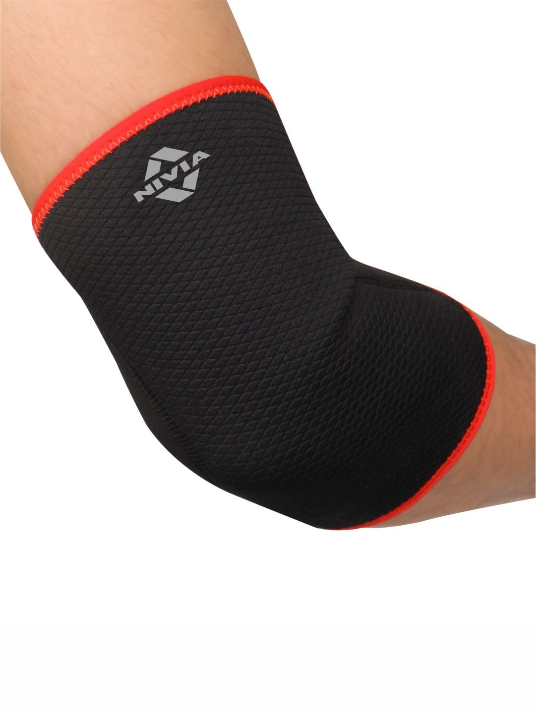 Nivia Elbow Support with Slip in For Men & Women, Elbow Sleeves & Braces or Wraps, For Stability & Joint Support & Black/Red Color, Used for All kind of impact Sports